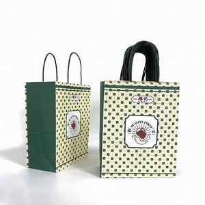 Sacs à lunch en papier kraft de haute qualité, imprimés sur mesure et recyclables, pour pizza, sushi, nouilles et salades, avec poignées en patch - Product Image 3