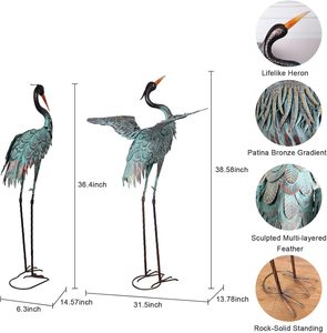 Juego de Esculturas de Hierro Forjado a Mano de Garza y Grulla Azul para Jardín - Gran Arte para Exteriores, Patio, Terraza y Jardín Trasero - Product Image 5