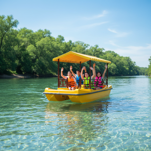 Bateau à pédales classique 4 places QIQU tout temps en PE pour parcs d'attractions et stations balnéaires, avec coque résistante aux UV et capacité de charge de 300 kg - Product Image 1