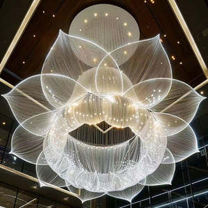 Lámpara colgante de cristal grande con diseño de flores en forma de vestíbulo de hotel, lámpara de techo personalizada para techos altos - Product Image 4