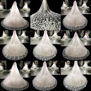 Car Bone Sequin Shimmer Bride Wedding Veil Fancy Embroidery Ins Long Trailing French Lace Bridal Ivory Veil - Product Image 3