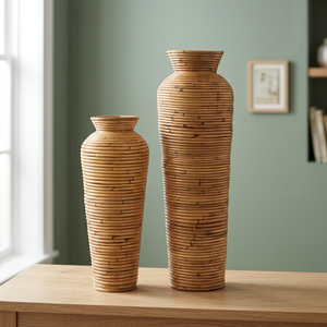 Vase décoratif naturel sans couvercle, pot en osier en rotin fait de cadre de canne en rotin et tissage de mâchoire en rotin - Product Image 3