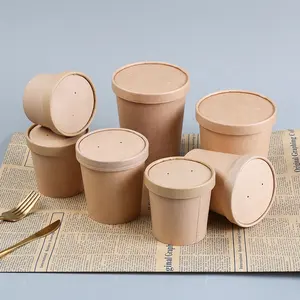 ebelee 500ml 16 oz Biodegradable Take Away White Kraft Paper Soup Cup With Lids Packaging Bowl Paper Cup for Soup