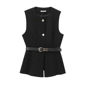Débardeur à simple boutonnage doré élégant pour femmes, débardeur simple à la mode pour femmes, <span class=keywords><strong>ceinture</strong></span> à boutons longs, Streetwear personnalisé et respirant - Product Image 1