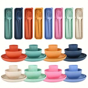 Juego de Vajilla Portátil de Cinco Piezas de Paja de Trigo Ecológica de Color Puro, para Dormitorio, Moderno, para Estudiantes - Product Image 2