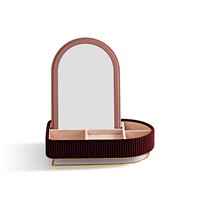 Boîte de rangement à bijoux rectangulaire moderne Mantolin, rouge bordeaux, avec ornement en cristal cygne, miroir rabattable et porte-boucles d'oreilles
