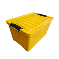 Caisse de rangement empilable en plastique jaune QS avec couvercle et loquet, conteneur robuste en PP pour entrepôt et maison