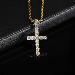 Cadenas de cuerda de acero inoxidable, colgante de latón, collares de Cruz de Zirconia cúbica de tenis, collar de mujer chapado en oro y plata para hombre - Product Image 4