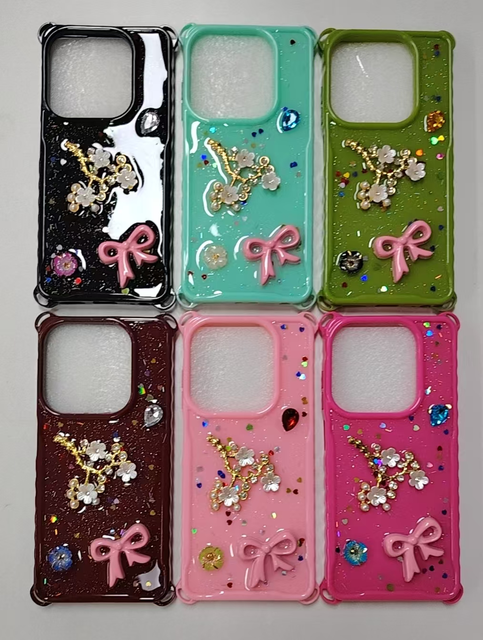 INS Cute 3D Bowknot Glossy Phone Case for iPhone 16 Pro Max 15 Plus 14 13 12 11 Wrinkled Texture Soft TPU Back Cover