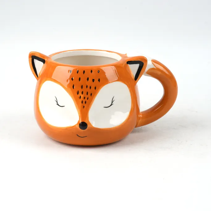 Toptan el boyalı özel 3d karikatür hayvan sevimli tilki şekilli seramik kahve süt kupası çocuk hediye için
