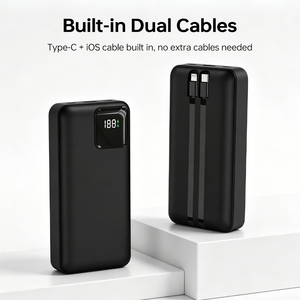 Banco de Energía de 20000mAh con Cables Integrados Tipo-C e iOS, Doble Entrada, Carga Rápida, Pantalla LED, Cargador Portátil - Product Image 4
