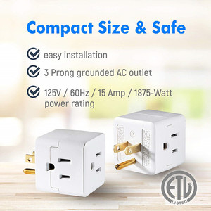 <span class=keywords><strong>3</strong></span> ổ cắm <span class=keywords><strong>3</strong></span> mặt 15A Đánh giá hiện tại 125V Đánh giá điện áp ba Cube nối đất Adapter tường ổ cắm - Product Image 3
