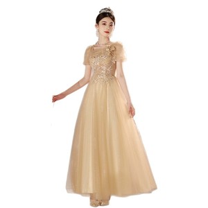 Champagne Evening Gown Women Square Collar Empire Waist A-Line 3D Stereoscopic Patterns Long Dress For Annual Meetings Art Exams - Product Image 5