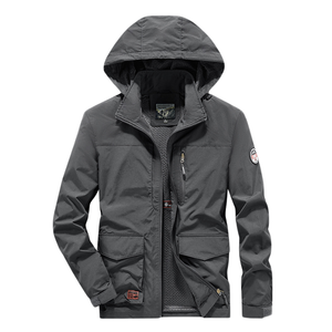 批发定制男式夹克高品质尼龙缎面风衣带兜帽休闲风格纯色 - Product Image 5