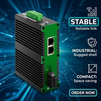 Commutateur Ethernet industriel avec 2 ports RJ45, 1 port fibre optique FC, Gigabit complet (10/100/1000 Mbps), fonction POE, capacité 14 Gbps