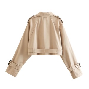 Nouvelle veste courte chic à lacets et deux boutons, col en V, coupe ajustée, <span class=keywords><strong>kaki</strong></span>, style streetwear, <span class=keywords><strong>manteau</strong></span> trench à manches longues - Product Image 4