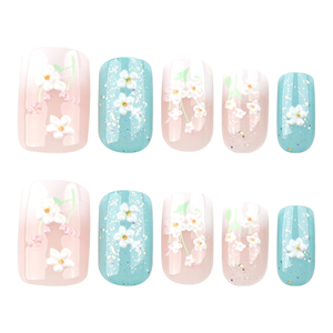 <span class=keywords><strong>Uñas</strong></span> Cortas Francesas 3D Tono Rosa Azul con Flor y Brillo Cuadrado Prensa <span class=keywords><strong>en</strong></span> <span class=keywords><strong>Uñas</strong></span> - Product Image 2