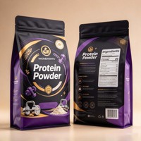 Sachet à fond plat personnalisé pour poudre protéinée, qualité alimentaire, refermable avec fermeture éclair, logo personnalisé, emballage plastique PE