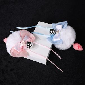 Pinces à cheveux en fausse fourrure blanche avec oreilles de chat, nœud et clochette, accessoires de cosplay pour femmes - Product Image 2