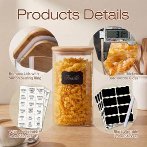 Customizable <b>Kitchen</b> <b>Storage</b> Clear square Borosilicate Glass Spice <b>Storage</b> Container <b>Jar</b> With Bamboo Lids - Product Image 4