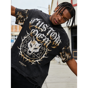 T-shirt Homme Streetwear Oversize Coupe Boxy Épaules Tombantes en Coton 100% Effet Vieilli Imprimé Numérique Personnalisé OEM - Product Image 3