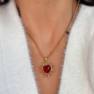 Collana MYNECK con Catena Cubana Autunnale, Gioielli da Donna in Acciaio Inossidabile Placcato Oro 18K Antiossidante, Pendente Hiphop 'RED HOT LOVE to LOVE' - Product Image 1
