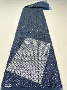 ロングビーズチューブニットゴールドスパンコール刺繍バブルビーズメッシュレース生地アフリカレースウェディングドレスアクセサリー100% - Product Image 5