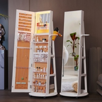 Armoire à bijoux pivotante moderne 360 verrouillable et miroir debout pliable éclairé par LED pour la chambre à coucher