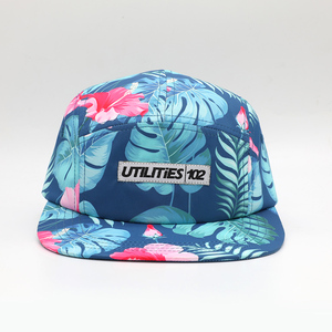 BSCI chine personnalisé 5 panneaux plage chapeaux de course impression de <span class=keywords><strong>fleurs</strong></span> étiquette tissée à séchage rapide casquette de Camp en Nylon - Product Image 2