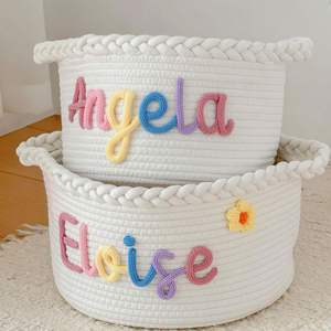 Panier tissé en corde de coton, organiseur de couches pour nouveau-né, bac à jouets et panier à linge personnalisé, décoration de chambre d'enfant - Product Image 1
