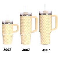 Tumbler Mobil 40oz Seri Garis-Garis Musim Panas Generasi Kedua, Vakum Terisolasi, Anti Jatuh, Dapat Dikustomisasi, dengan Gagang dan Sedotan