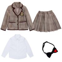 RG-automne Plaid tissu fille hauts jupe plissée ensemble et garçon hauts pantalons costumes vérifier uniforme scolaire pour la maternelle