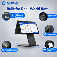 Système de point de vente (PDV) de détail alimenté par le cloud Cairan, terminal Android de bureau à double écran avec lecteur de cartes NFC et suite de gestion des ventes