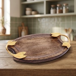 New Modern Copper Rectangle <b>Gold</b> Leaf Handle Hanging <b>Serving</b> <b>Tray</b> and Platter for Wedding Decoration Table Decor Christmas Gift - Product Image 2