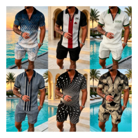 Offre Spéciale – Ensemble 2 Pièces Polo Homme Imprimé Géométrique Demi-Zip – Chemise Manches Courtes et Short – Tenue de Sport Été – Vêtements Homme Afrique et Moyen-Orient