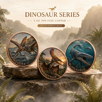 Koin Dinosaurus Raptor Tembaga Murni 999 5 oz, Relief Tinggi, Dilukis dengan UV, Hasil Akhir Seperti Proof, Koleksi Dino Predator