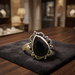 Bague en argent fin avec pierre noire de grande taille, style décontracté/sportif indien pour femmes, à porter au quotidien - Product Image 5