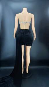 AD1183奢华水钻网眼拼接天鹅绒套装闪亮女士派对舞台表演服装舞会礼服 - Product Image 4