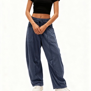 Pantalon ample à jambes larges pour femme, pantalon décontracté d'été avec cordon de serrage, pantalon de survêtement tendance - Product Image 2