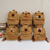 Sac à dos en peluche capybara marron en gros, fermeture éclair durable, motif en relief, sacs mignons en forme d'animaux en peluche pour enfants, promotionnels