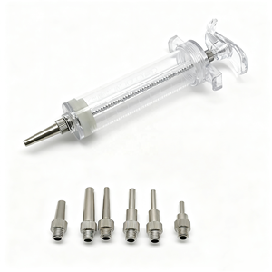समायोज्य खुराक नट पुनः प्रयोज्य प्लास्टिक स्टील पशु इंजेक्टर पोल्ट्री टीकाकरण पशु पशु चिकित्सा कैथीटर एडाप्टर सिरिंज - Product Image 2
