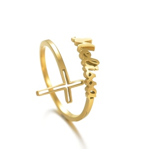 Anillo Cruzado de Acero Inoxidable con Letra Inicial, Ajustable, Unisex, Joyería Religiosa de Moda para Uso Diario - Product Image 2