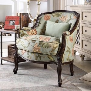 Set di Sedie Singole in Legno Massello Stile Country Americano Retrò, Divano Intagliato in Stile Francese per Soggiorno <span class=keywords><strong>e</strong></span> Balcone di Villa - Product Image 1