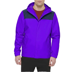 เสื้อแจ็คเก็ตกันลมกันน้ำมีฮู้ดสีม่วงสำหรับผู้ชาย สไตล์ลำลองสำหรับฤดูใบไม้ร่วง ปิดด้วยซิป ทรงปกติ สีพื้น ผ้าโพลีเอสเตอร์ - Product Image 1