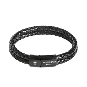 European American Retro Leather Bracelet Black Braided <b>Magnetic</b> <b>Clasp</b> Cross Design Unisex Gift Jewelry 7.5 8.5 9 Inches - Product Image 3