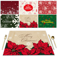Napperons de Noël vintage imprimés, en faux lin, résistants à la chaleur, pour la décoration de table de restaurant