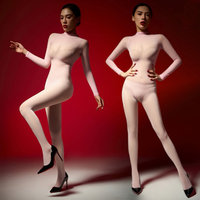 Combinaison sexy pour femme, effet brillant, sans couture, ultra-lustrée, intégrale, avec gants à cinq doigts et entrejambe triangulaire