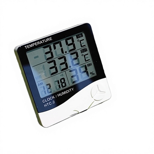 The htc-2 is a high-precision digital display electronic thermohygrometer with a household temperature probe