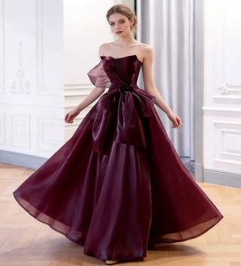 open lace back dress Satin and Silk Organza Midi Dress 36 (FR) / Burgundy