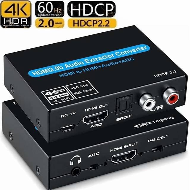 HDMI 2.0 Audio Extractor Converter Adapter Support 4K 60Hz HDR 4K HDMI to Optical TOSLINK SPDIF 3.5mm L/R ARC 5.1 HDCP 2.2